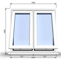 1045mm (W) x 1045mm (H) PVCu StormProof Casement Window - 2 Vertical Bottom Opening Windows - 70mm Cill - Chrome Handles - Toughened Safety Glass - White Internal & External