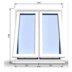 1045mm (W) x 1195mm (H) PVCu StormProof Casement Window - 2 Vertical Bottom Opening Windows - 70mm Cill - Chrome Handles - Toughened Safety Glass - White Internal & External