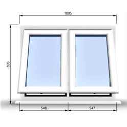 1095mm (W) x 895mm (H) PVCu StormProof Casement Window - 2 Vertical Bottom Opening Windows - 70mm Cill - Chrome Handles - Toughened Safety Glass - White Internal & External