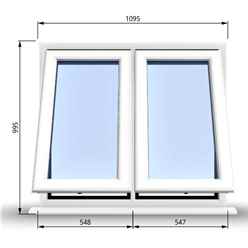 1095mm (W) x 995mm (H) PVCu StormProof Casement Window - 2 Vertical Bottom Opening Windows - 70mm Cill - Chrome Handles - Toughened Safety Glass - White Internal & External
