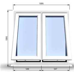 1095mm (W) x 1095mm (H) PVCu StormProof Casement Window - 2 Vertical Bottom Opening Windows - 70mm Cill - Chrome Handles - Toughened Safety Glass - White Internal & External