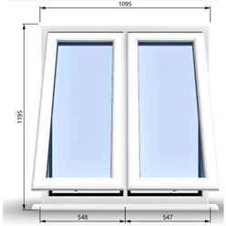 1095mm (W) x 1195mm (H) PVCu StormProof Casement Window - 2 Vertical Bottom Opening Windows - 70mm Cill - Chrome Handles - Toughened Safety Glass - White Internal & External