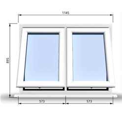 1145mm (W) x 895mm (H) PVCu StormProof Casement Window - 2 Vertical Bottom Opening Windows - 70mm Cill - Chrome Handles - Toughened Safety Glass - White Internal & External
