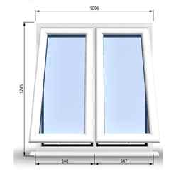 1095mm (W) x 1245mm (H) PVCu StormProof Casement Window - 2 Vertical Bottom Opening Windows - 70mm Cill - Chrome Handles - Toughened Safety Glass - White Internal & External