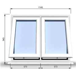1145mm (W) x 945mm (H) PVCu StormProof Casement Window - 2 Vertical Bottom Opening Windows - 70mm Cill - Chrome Handles - Toughened Safety Glass - White Internal & External