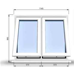 1145mm (W) x 995mm (H) PVCu StormProof Casement Window - 2 Vertical Bottom Opening Windows - 70mm Cill - Chrome Handles - Toughened Safety Glass - White Internal & External