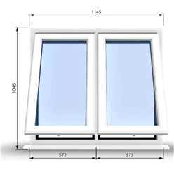 1145mm (W) x 1045mm (H) PVCu StormProof Casement Window - 2 Vertical Bottom Opening Windows - 70mm Cill - Chrome Handles - Toughened Safety Glass - White Internal & External