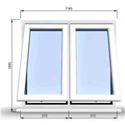 1145mm (W) x 1095mm (H) PVCu StormProof Casement Window - 2 Vertical Bottom Opening Windows - 70mm Cill - Chrome Handles - Toughened Safety Glass - White Internal & External