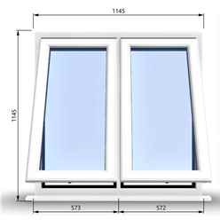 1145mm (W) x 1145mm (H) PVCu StormProof Casement Window - 2 Vertical Bottom Opening Windows - 70mm Cill - Chrome Handles - Toughened Safety Glass - White Internal & External