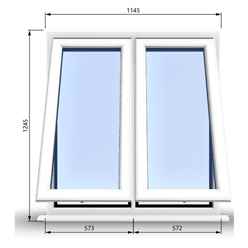 1145mm (W) x 1245mm (H) PVCu StormProof Casement Window - 2 Vertical Bottom Opening Windows - 70mm Cill - Chrome Handles - Toughened Safety Glass - White Internal & External