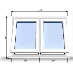 1195mm (W) x 895mm (H) PVCu StormProof Casement Window - 2 Vertical Bottom Opening Windows - 70mm Cill - Chrome Handles - Toughened Safety Glass - White Internal & External