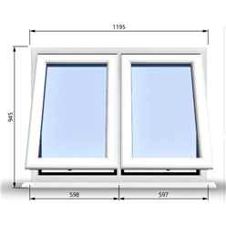 1195mm (W) x 945mm (H) PVCu StormProof Casement Window - 2 Vertical Bottom Opening Windows - 70mm Cill - Chrome Handles - Toughened Safety Glass - White Internal & External