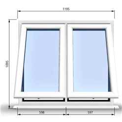 1195mm (W) x 1095mm (H) PVCu StormProof Casement Window - 2 Vertical Bottom Opening Windows - 70mm Cill - Chrome Handles - Toughened Safety Glass - White Internal & External