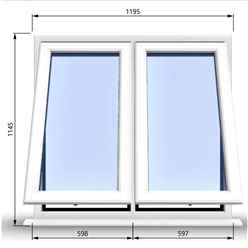 1195mm (W) x 1145mm (H) PVCu StormProof Casement Window - 2 Vertical Bottom Opening Windows - 70mm Cill - Chrome Handles - Toughened Safety Glass - White Internal & External
