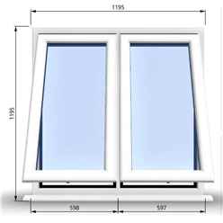 1195mm (W) x 1195mm (H) PVCu StormProof Casement Window - 2 Vertical Bottom Opening Windows - 70mm Cill - Chrome Handles - Toughened Safety Glass - White Internal & External