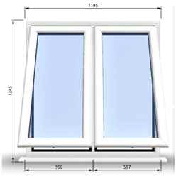 1195mm (W) x 1245mm (H) PVCu StormProof Casement Window - 2 Vertical Bottom Opening Windows - 70mm Cill - Chrome Handles - Toughened Safety Glass - White Internal & External