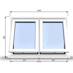 1245mm (W) x 895mm (H) PVCu StormProof Casement Window - 2 Vertical Bottom Opening Windows - 70mm Cill - Chrome Handles - Toughened Safety Glass - White Internal & External