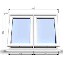 1245mm (W) x 945mm (H) PVCu StormProof Casement Window - 2 Vertical Bottom Opening Windows - 70mm Cill - Chrome Handles - Toughened Safety Glass - White Internal & External