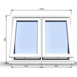 1245mm (W) x 995mm (H) PVCu StormProof Casement Window - 2 Vertical Bottom Opening Windows - 70mm Cill - Chrome Handles - Toughened Safety Glass - White Internal & External