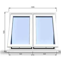 1245mm (W) x 1045mm (H) PVCu StormProof Casement Window - 2 Vertical Bottom Opening Windows - 70mm Cill - Chrome Handles - Toughened Safety Glass - White Internal & External
