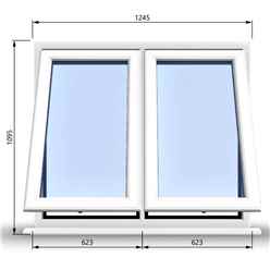 1245mm (W) x 1095mm (H) PVCu StormProof Casement Window - 2 Vertical Bottom Opening Windows - 70mm Cill - Chrome Handles - Toughened Safety Glass - White Internal & External