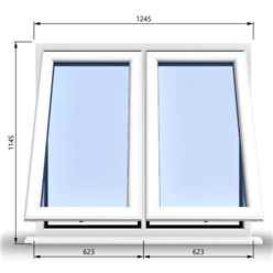 1245mm (W) x 1145mm (H) PVCu StormProof Casement Window - 2 Vertical Bottom Opening Windows - 70mm Cill - Chrome Handles - Toughened Safety Glass - White Internal & External