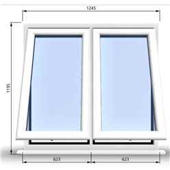 1245mm (W) x 1195mm (H) PVCu StormProof Casement Window - 2 Vertical Bottom Opening Windows - 70mm Cill - Chrome Handles - Toughened Safety Glass - White Internal & External