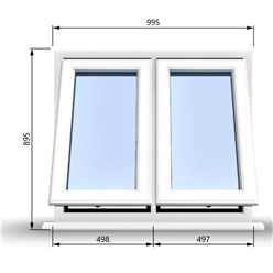 995mm (W) x 895mm (H) PVCu StormProof Casement Window - 2 Vertical Bottom Opening Windows - 70mm Cill - Chrome Handles - Toughened Safety Glass - White Internal & External