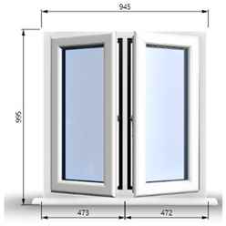 945mm (W) x 995mm (H) PVCu StormProof Casement Window - 2 Central Opening Windows - 70mm Cill - Chrome Handles - Toughened Safety Glass - White Internal & External