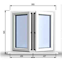 995mm (W) x 945mm (H) PVCu StormProof Casement Window - 2 Central Opening Windows - 70mm Cill - Chrome Handles - Toughened Safety Glass - White Internal & External