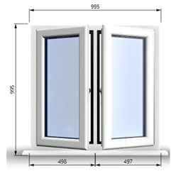 995mm (W) x 995mm (H) PVCu StormProof Casement Window - 2 Central Opening Windows - 70mm Cill - Chrome Handles - Toughened Safety Glass - White Internal & External