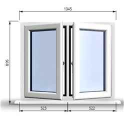 1045mm (W) x 895mm (H) PVCu StormProof Casement Window - 2 Central Opening Windows - 70mm Cill - Chrome Handles - Toughened Safety Glass - White Internal & External