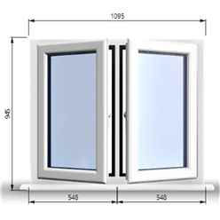 1095mm (W) x 945mm (H) PVCu StormProof Casement Window - 2 Central Opening Windows - 70mm Cill - Chrome Handles - Toughened Safety Glass - White Internal & External
