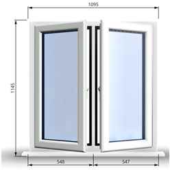 1095mm (W) x 1145mm (H) PVCu StormProof Casement Window - 2 Central Opening Windows - 70mm Cill - Chrome Handles - Toughened Safety Glass - White Internal & External
