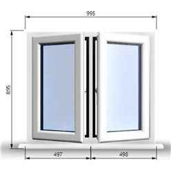 995mm (W) x 895mm (H) PVCu StormProof Casement Window - 2 Central Opening Windows - 70mm Cill - Chrome Handles - Toughened Safety Glass - White Internal & External