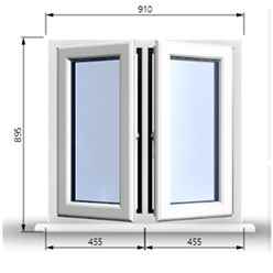 910mm (W) x 895mm (H) PVCu StormProof Casement Window - 2 Central Opening Windows - 70mm Cill - Chrome Handles - Toughened Safety Glass - White Internal & External