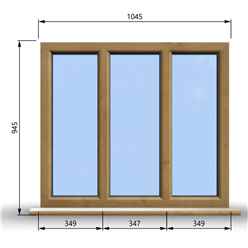 1045mm (W) x 945mm (H) Wooden Stormproof Window - 3 Pane Non-Opening Windows - Toughened Safety Glass