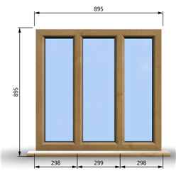 895mm (W) x 895mm (H) Wooden Stormproof Window - 3 Pane Non-Opening Windows - Toughened Safety Glass