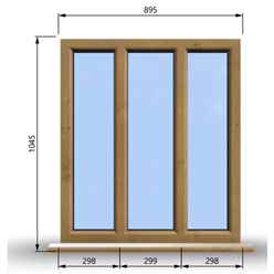 895mm (W) x 1045mm (H) Wooden Stormproof Window - 3 Pane Non-Opening Windows - Toughened Safety Glass