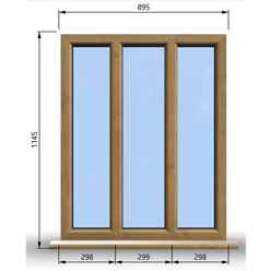 895mm (W) x 1145mm (H) Wooden Stormproof Window - 3 Pane Non-Opening Windows - Toughened Safety Glass