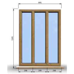 895mm (W) x 1245mm (H) Wooden Stormproof Window - 3 Pane Non-Opening Windows - Toughened Safety Glass