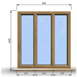 945mm (W) x 1045mm (H) Wooden Stormproof Window - 3 Pane Non-Opening Windows - Toughened Safety Glass