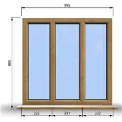 995mm (W) x 995mm (H) Wooden Stormproof Window - 3 Pane Non-Opening Windows - Toughened Safety Glass