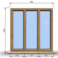 995mm (W) x 1045mm (H) Wooden Stormproof Window - 3 Pane Non-Opening Windows - Toughened Safety Glass