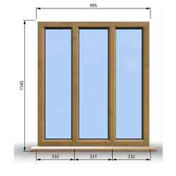 995mm (W) x 1145mm (H) Wooden Stormproof Window - 3 Pane Non-Opening Windows - Toughened Safety Glass
