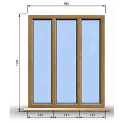 995mm (W) x 1245mm (H) Wooden Stormproof Window - 3 Pane Non-Opening Windows - Toughened Safety Glass