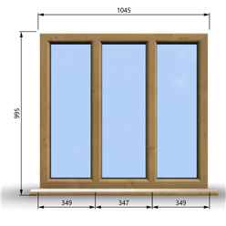 1045mm (W) x 995mm (H) Wooden Stormproof Window - 3 Pane Non-Opening Windows - Toughened Safety Glass
