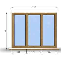 1095mm (W) x 895mm (H) Wooden Stormproof Window - 3 Pane Non-Opening Windows - Toughened Safety Glass