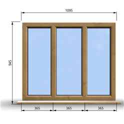 1095mm (W) x 945mm (H) Wooden Stormproof Window - 3 Pane Non-Opening Windows - Toughened Safety Glass
