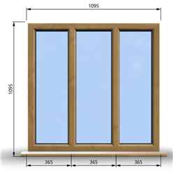 1095mm (W) x 1095mm (H) Wooden Stormproof Window - 3 Pane Non-Opening Windows - Toughened Safety Glass